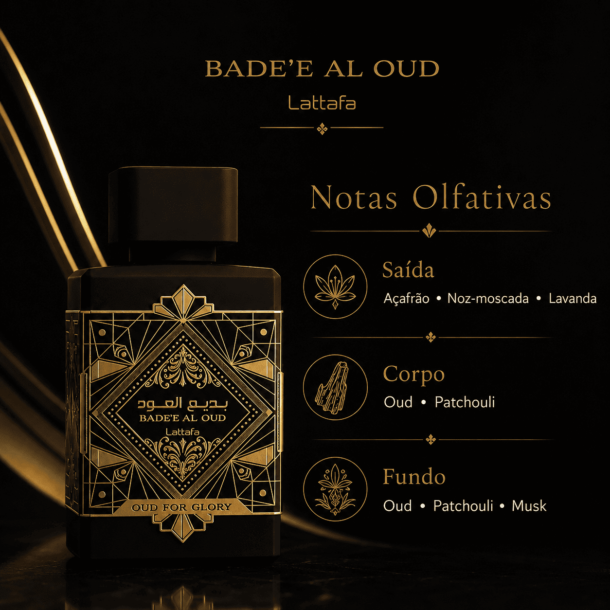 Bade'e Al Oud (Oud for Glory) da marca Lattafa - Perfume Original Senhorita Butique